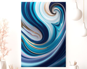 Abstract Poster - Black White Blue Modern Art Print, Matte Vertical Wall Decor, Gallery Style Abstract Artwork for Home Decor
