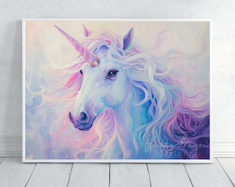 Unicorn Poster | Fantasy Art Print for Kids' Room, Pastel Decor, Whimsical Wall Art, Magical Home Decoration