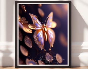 Digital Download |  Bejeweled Butterfly v12 | Printable Art | Digital Print Wall Art | Digital Wall Art | Digital Paintings | AI Art Prints