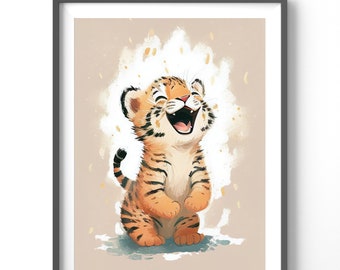 Baby Tiger Cub Poster, Matte Vertical Posters, Watercolor Wall Art, Nursery Animal Print