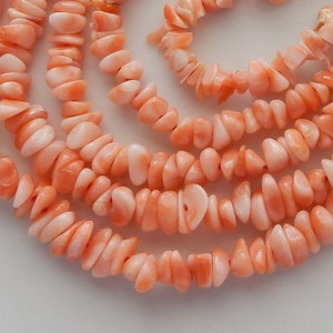 Natural Coral Bead, Irregular Pebble Nugget Bead Strand 16&quot;, Natural Deep Sea Coral Pink Coral Pink Orange Coral Pacific, Smooth Loose Beads