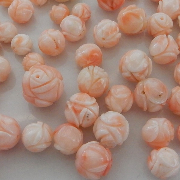 Angel Skin Coral Rose Flower Carved Beads, 6mm, 7mm, 8mm, 9mm, 10mm, 12mm Natural Coral Deep Sea Pacific Coral, Light Pink Coral Beads Loose