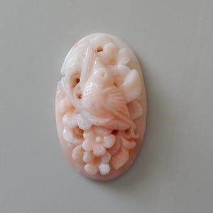 Natural Coral Cabochon Carved, 40mmx25mm, Angel Skin Pink Coral, Flowers Bird Coral Oval Cabochon Loose Carving for Jewelry, One of a kind