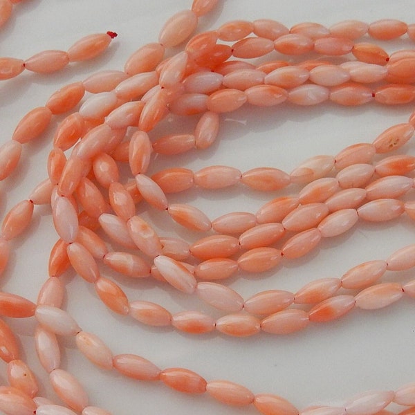 Natural Coral Beads, Tiny Small Pink Coral Bead Strand, Dainty Oval Tube Rice Beads, 2mm 3mm 3.3mm 3.5mm x 4mm 5mm 6mm 8mm, Deep Sea Coral
