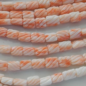 Natural Coral Carved Beads, 6mm 8mm 10mm 11mm 12mm 13mm, GRADUATED Bead Strand 15&quot;, Natural Angel Skin Pink Coral, Carved Twist Coral Beads