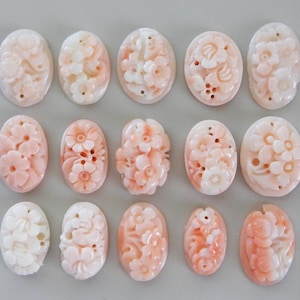 Natural Coral Carved Cabochon, Angel Skin Coral Orange Pink Coral, 12mm, 16mm, 18mm, 10mm, 13mm, 19mm, 10mm, Oval Cabochon Flower Carving