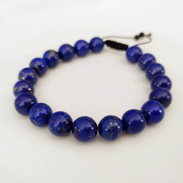 Lapis Lazuli Bracelet, AAA, Natural Lapis Lazuli, Royal Blue Gemstone Beaded Bracelet, 8mm, 10mm, Adjustable, Gift for her, Gift for him