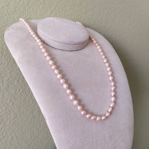 Pink Pearl Necklace 23”, Natural Light Mauve Pink Pearl Necklace, Real Freshwater Pearl Necklace Hand Knotted 23”Matinee Length Jewelry Gift