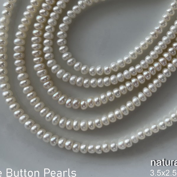 Freshwater Pearl Beads, Tiny Seed Pearl 3.5mmx2.5mm Small Pearl or 4mm-5mm Graduated Strand, 3mm Pearl Luster Rondelle Potato Button Pearl