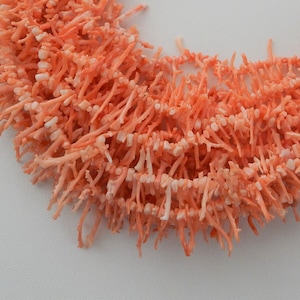 Natural Coral Branches and Chips, Graduated Bead Loose Strand 17”, Mini Small Branch Stick Chip Mix Beads, Deep Sea Coral, Orange Pink Coral