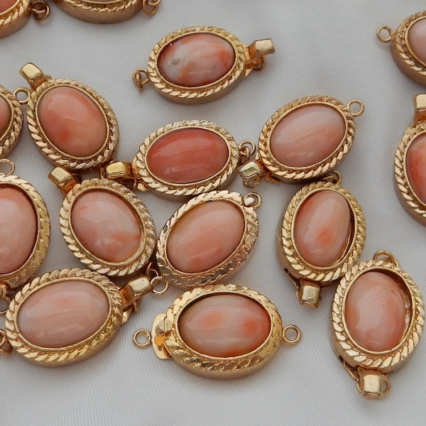 Vintage Coral Gold Plated Clasp, Metal NOT in good vintage condition, Natural Coral Cabochon Clasp Oval Pink Coral Clasp Pendant for Jewelry