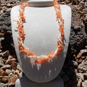 Vintage Natural Coral and Pearl Bead Necklace, Real Pink Coral Branch Freshwater Pearl Twist Necklace, Elegant Necklace Jewelry Gift for her