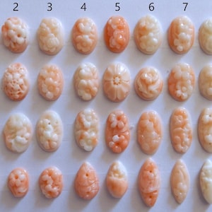 Natural Coral Carved Cabochon, Small Coral Mini Carving, Angel Skin Pink Coral, 8mmx10mm, 9mmx13mm, 10mmx14mm, Oval Marquise Flower
