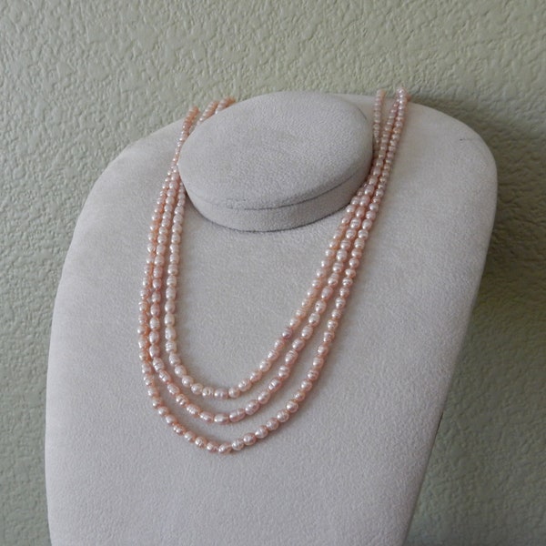 Genuine Pearl Necklace, 62 inches Freshwater Cultured Pearl Long Necklace for Women, Natural Peachy Pink Pearl Necklace Jewelry Gift for her