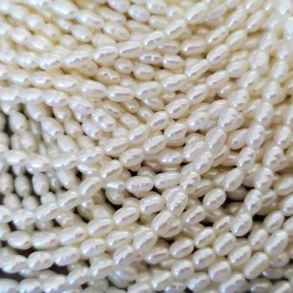 Freshwater Pearl Bead Strand, Tiny Seed Pearl, 2.8mmx 3.5-4mm, 2mm - 3mm, Small Seed Rice Pearl, Genuine Pearl Lustrous White Cultured Pearl