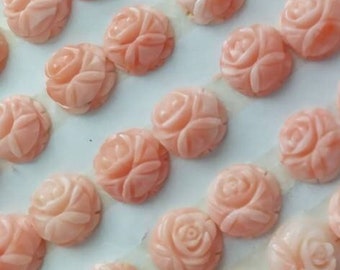 Natural Coral Rose Flower, Coral Carvings, 10mm, 7.5mm, Natural Angel Skin Color, Small Rose Flower Coral, Flat Back & Shallow Hole