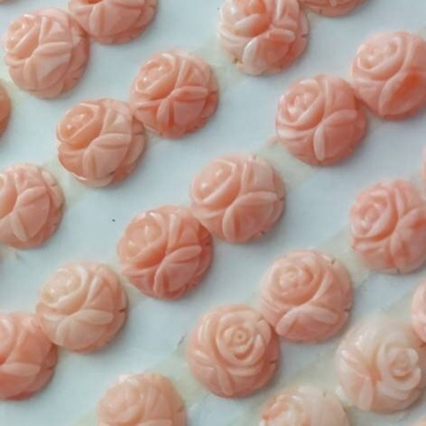 Natural Coral Rose Flower, Coral Carvings, 10mm, 7.5mm, Natural Angel Skin Color, Small Rose Flower Coral, Flat Back & Shallow Hole