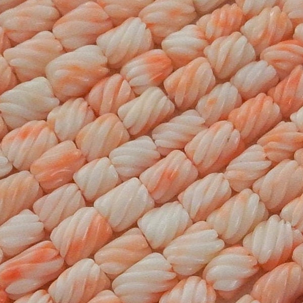 Natural Coral Carved Beads, 5mm 6mm 8mm 10mm, Graduated Beads, Half or Full Strand, Natural Angel Skin Pink Carved Twist Barrel Bead Coral