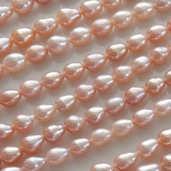 Freshwater Pearl Beads, Pink Pearls Teardrop, High Luster Iridescent Pink Mauve 4mm 5mm 6mm Slightly Graduated Cultured Pearl Loose Strand