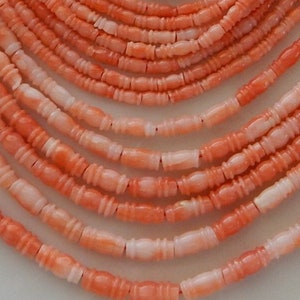 Natural Coral Beads, Graduated Strand Loose Strand, Very Small Beads, Angel Skin Pink Coral Orange Coral, Fancy Carved Tube Shape Mini Beads