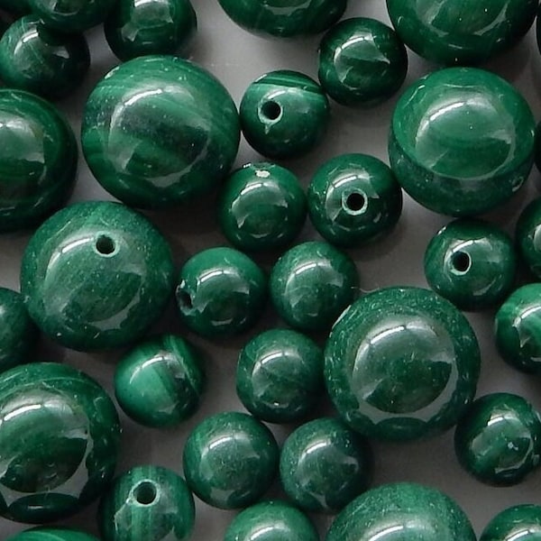 Malachite 10 pcs Half-drilled Bead, 6mm, 10mm, Natural Malachite Gemstone Round Beads, Green Black Loose Beads for Jewelry, Sold as 10 beads