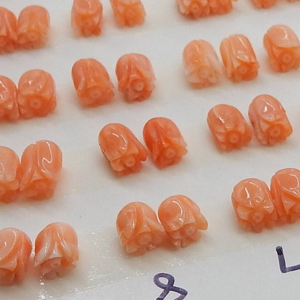 Natural Coral Flower Beads, Small Coral, Natural Pink Coral Carvings, Tiny Petite Rose, Pink Coral Orange Angel Skin Coral, Half drilled