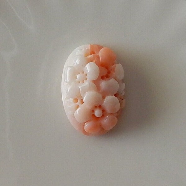 Natural Coral Carved Cabochon, 18.4x12.7mm, Small Coral, Natural Deep Sea Coral Pacific, Angel Skin Pink Coral Flower Intricate Carving Oval