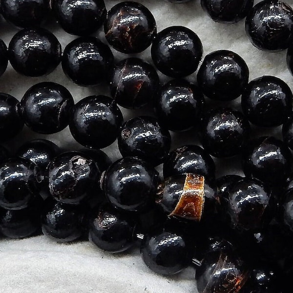 Antique Black Coral Beads, VERY LIGHT WEIGHT Beads, 5mm-6mm, 6mm-7mm, Vintage Black Coral Bead Strand, Off Round Beads, Old Stock Beads