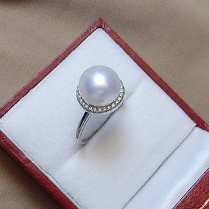 Freshwater Pearl Cultured Pearl Ring CZ, Adjustable Ring Big Pearl 925 Sterling Silver Jewelry, White Pearl or Pink, Gift for her, One Ring