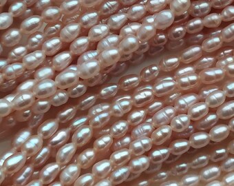 Freshwater Pearl Beads, 2.8-3mmx3.5-4.5mm, Pink Pearl, Small Rice Pearl, Tiny Seed Pearl, Lustrous Light Peach Mauve Pink Pearl Loose Strand
