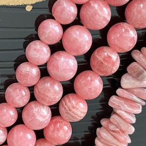 Rhodochrosite Beads, 10mm, 8mm, 6mm, 4mm, Loose Beads, Strand 8", AAA or AA Natural Pink Rhodochrosite Gemstone Round Beads or Nugget Chips