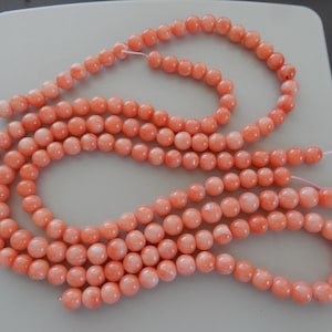 Natural Coral Beads, 6mm 7mm, Natural Pink Coral Orange, Precious Coral Round Beads, Slight Graduation Strand 16&quot; 15.25&quot; 8.25&quot;, Loose Str