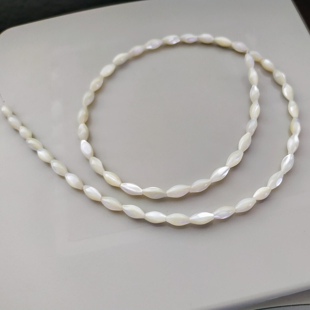 Shell Beads, Mother of Pearl White SHELL Natural Mini Small Oval Rice ...