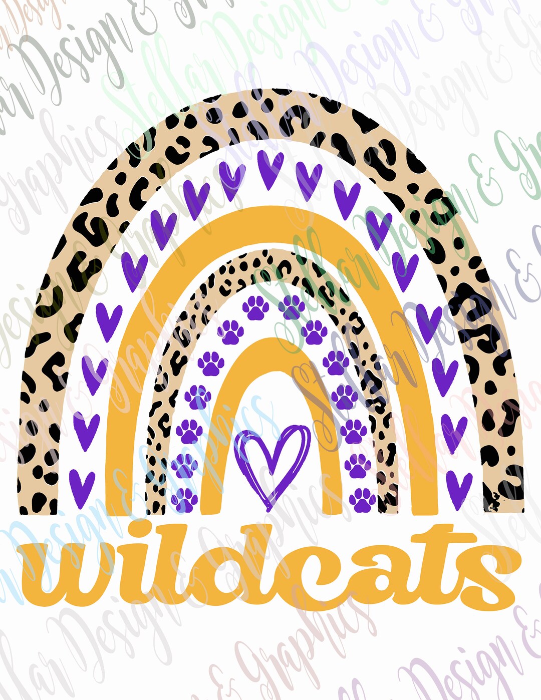 Wildcats Purple and Gold Rainbow Paws Leopard Ready to - Etsy