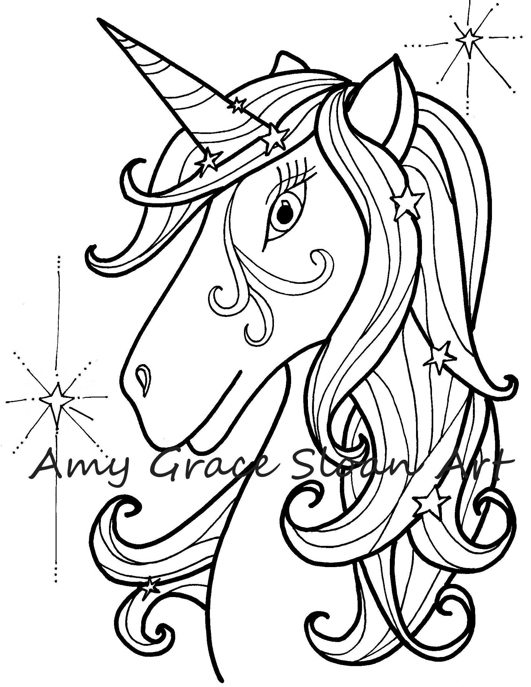 Star Unicorn Coloring Page - Etsy