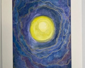 The Glowing Moon Original Watercolor Painting