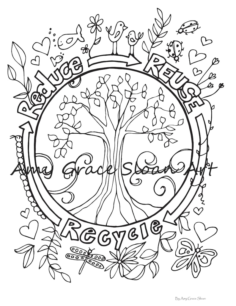 Reduce Reuse Recycle Coloring Page image 1