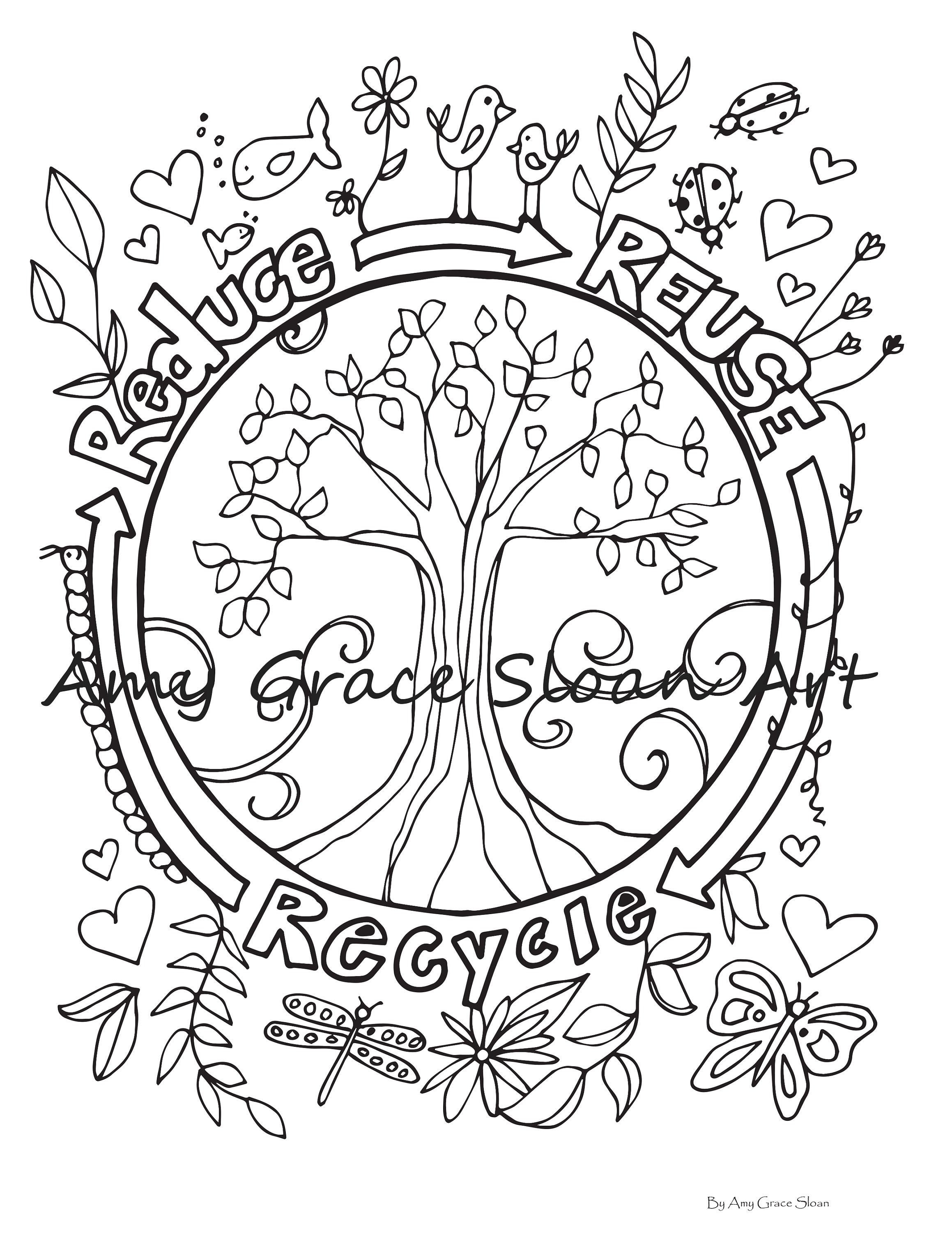 Reduce Reuse Recycle Coloring Page | Etsy