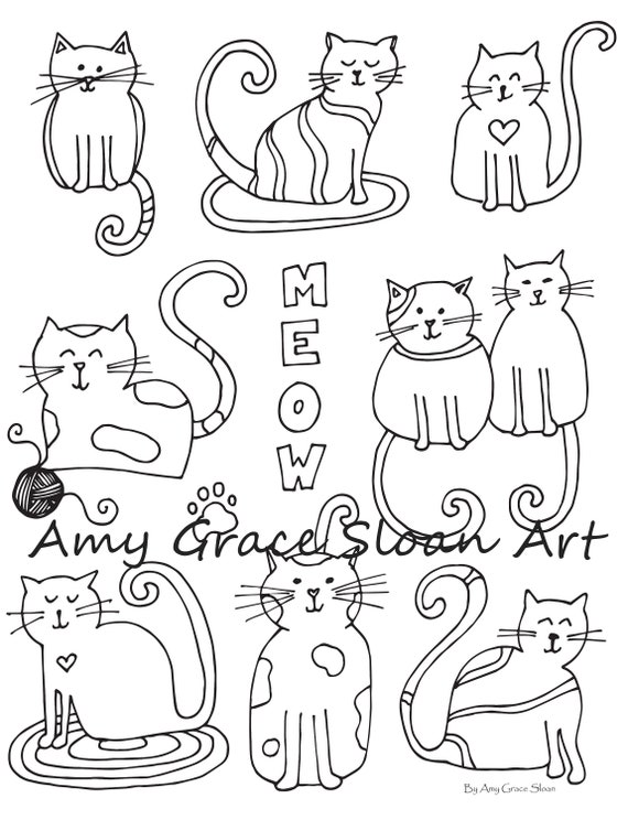 Cats Coloring Page | Etsy