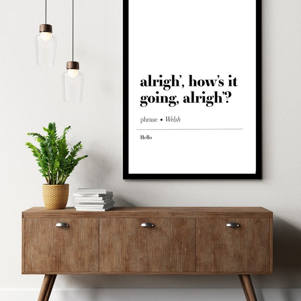 Alrigh", how's it going, alrigh'? | Welsh Prints | Welsh Saying | Welsh Definition Print | Quote Print | Minimalist Print | Typography Print