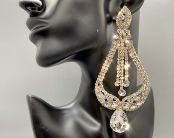 Glamorous Oversized Chandelier Crystal Earrings