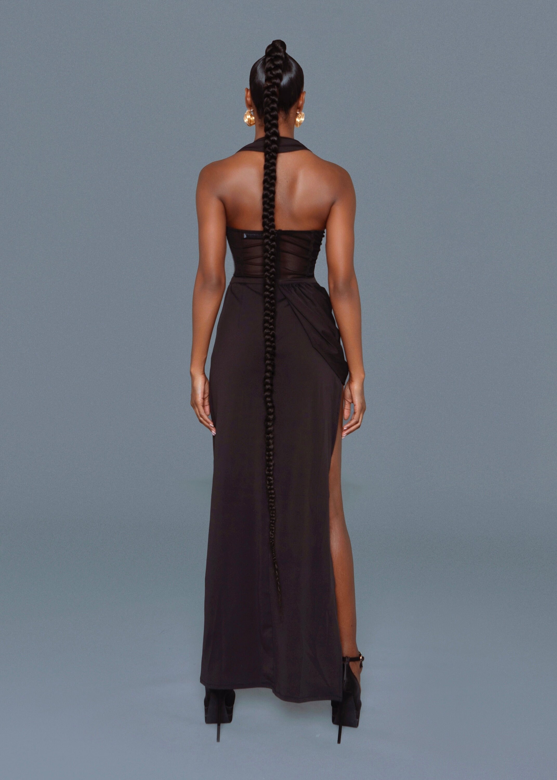 Black Corset Draped Dress