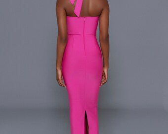 Fuchsia Pink Strapless Bow Dress