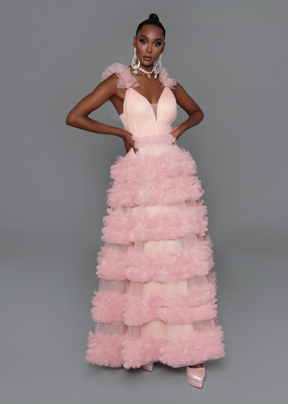 Pink Mauve Ruffle Tulle Gown - Etsy Pink Mauve Ruffle Tulle Gown - Etsy