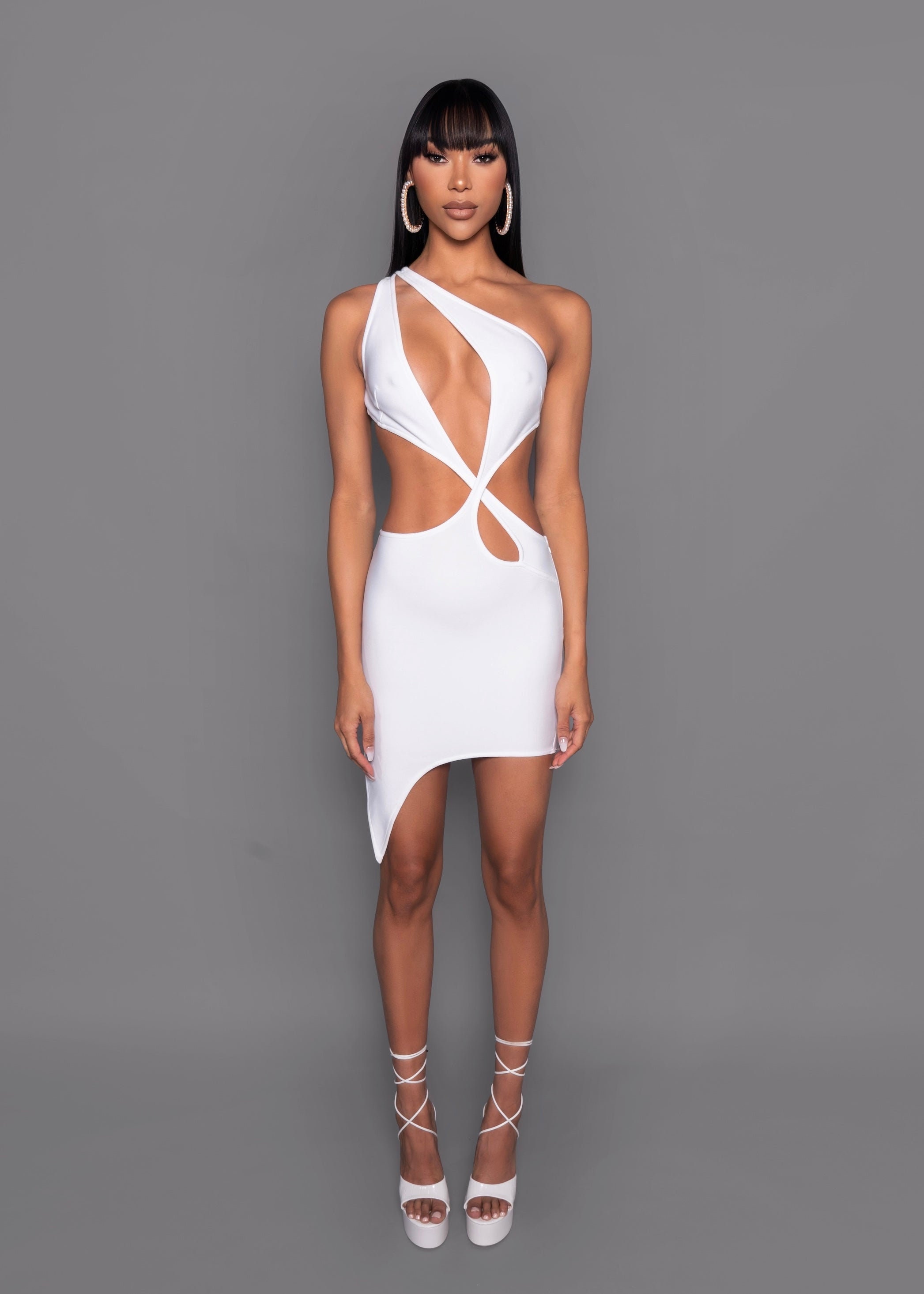 White One Shoulder Cutout Mini Bandage 