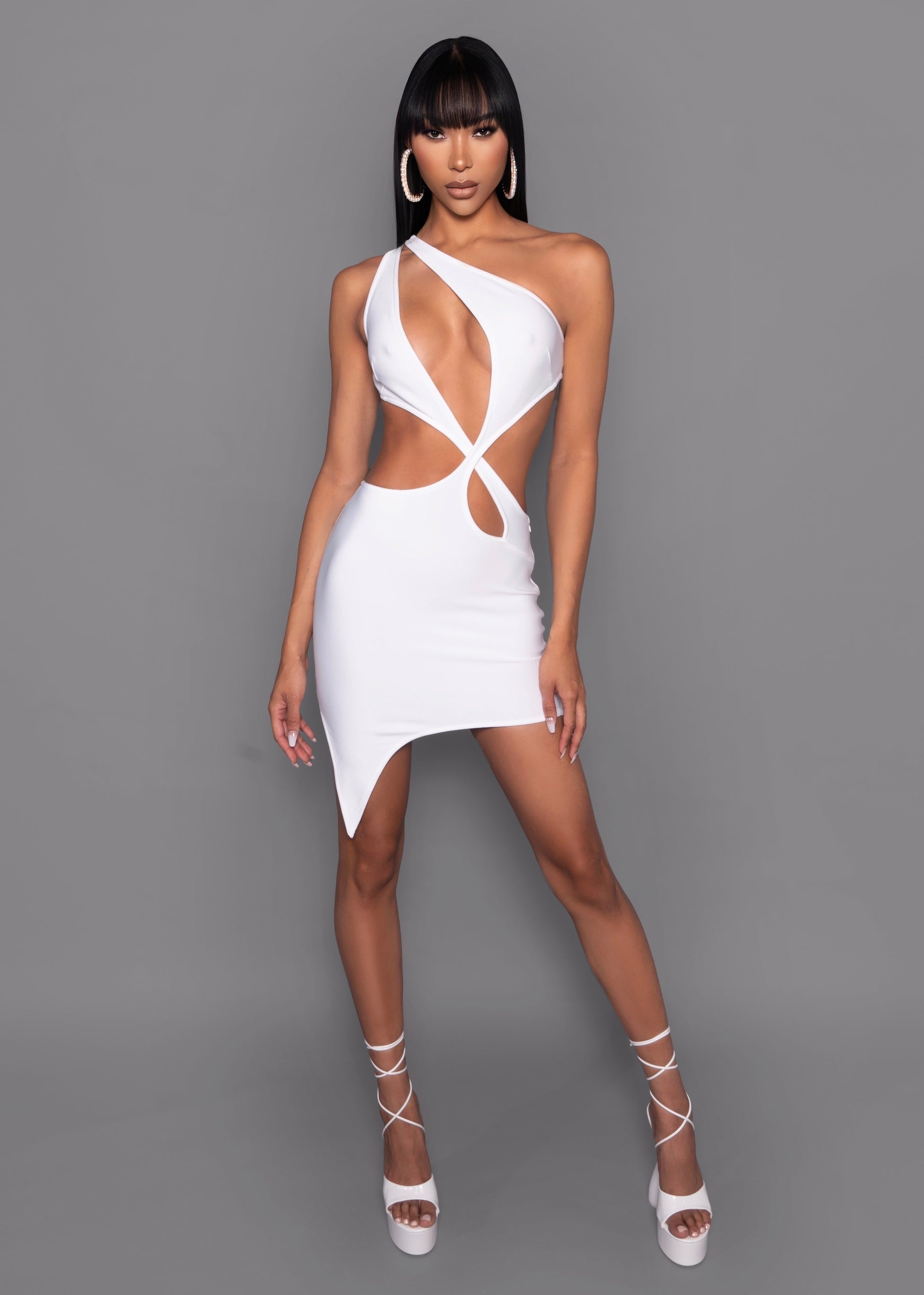 white cut out bandage dress "Kazzie" Long Sleeve Cut out Bandage Dress - White