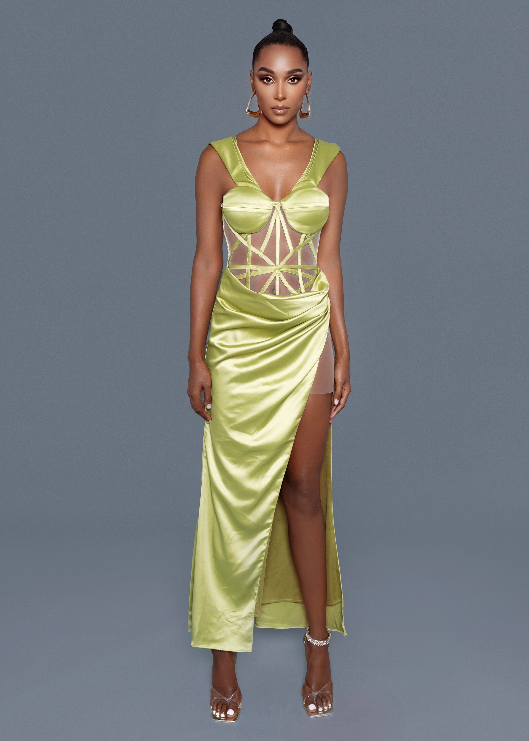 Lime Green Geometric Slit Dress - Etsy
