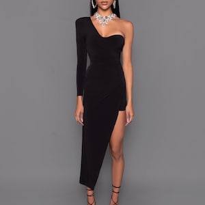 Black Asymmetrical Mini Dress Gown
