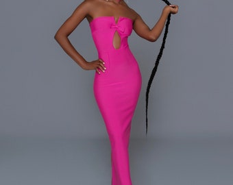 Fuchsia Pink Strapless Bow Dress