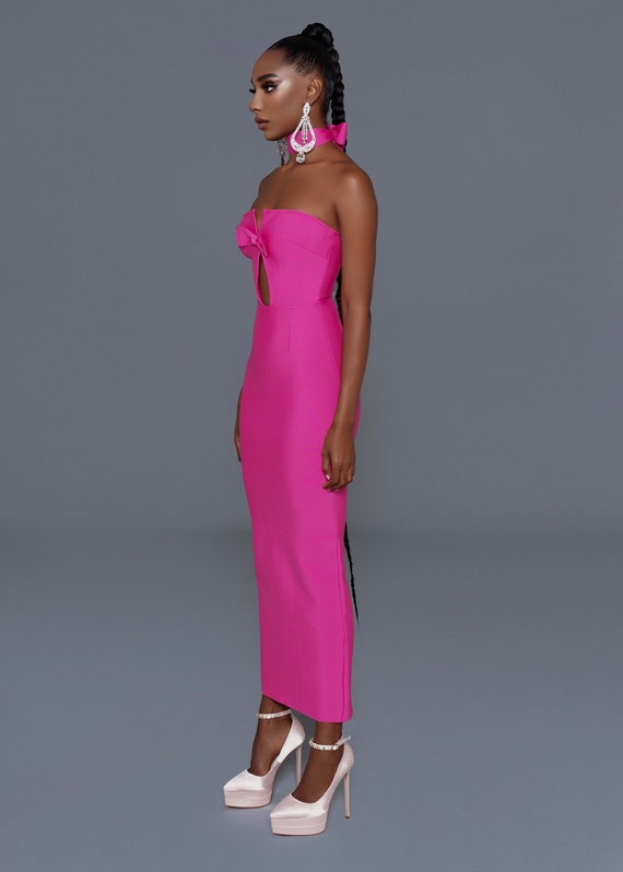 Fuchsia Pink Strapless Bow Dress